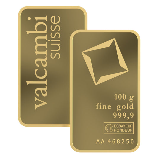 Valcambi Suisse 100g Gold Bar – Certified Bar