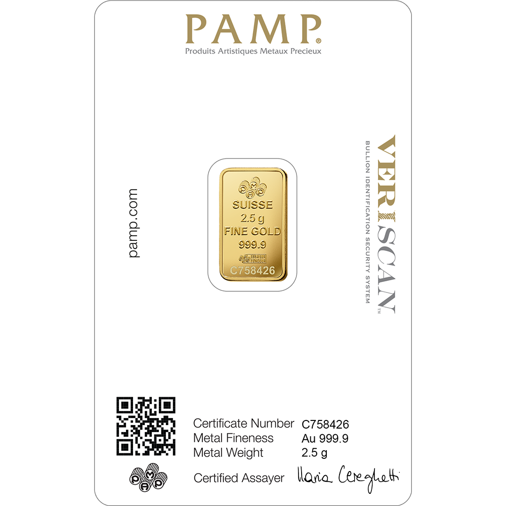 PAMP 2.5g Gold Bar 24K 999 Purity