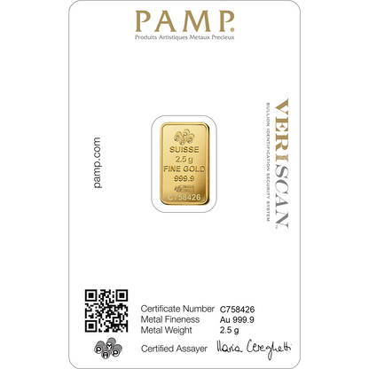 PAMP 2.5g Gold Bar 24K 999 Purity