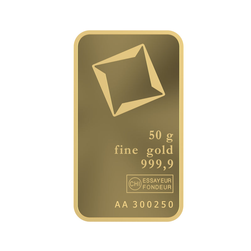 Valcambi Suisse 50g Gold Bar – Certified Bar