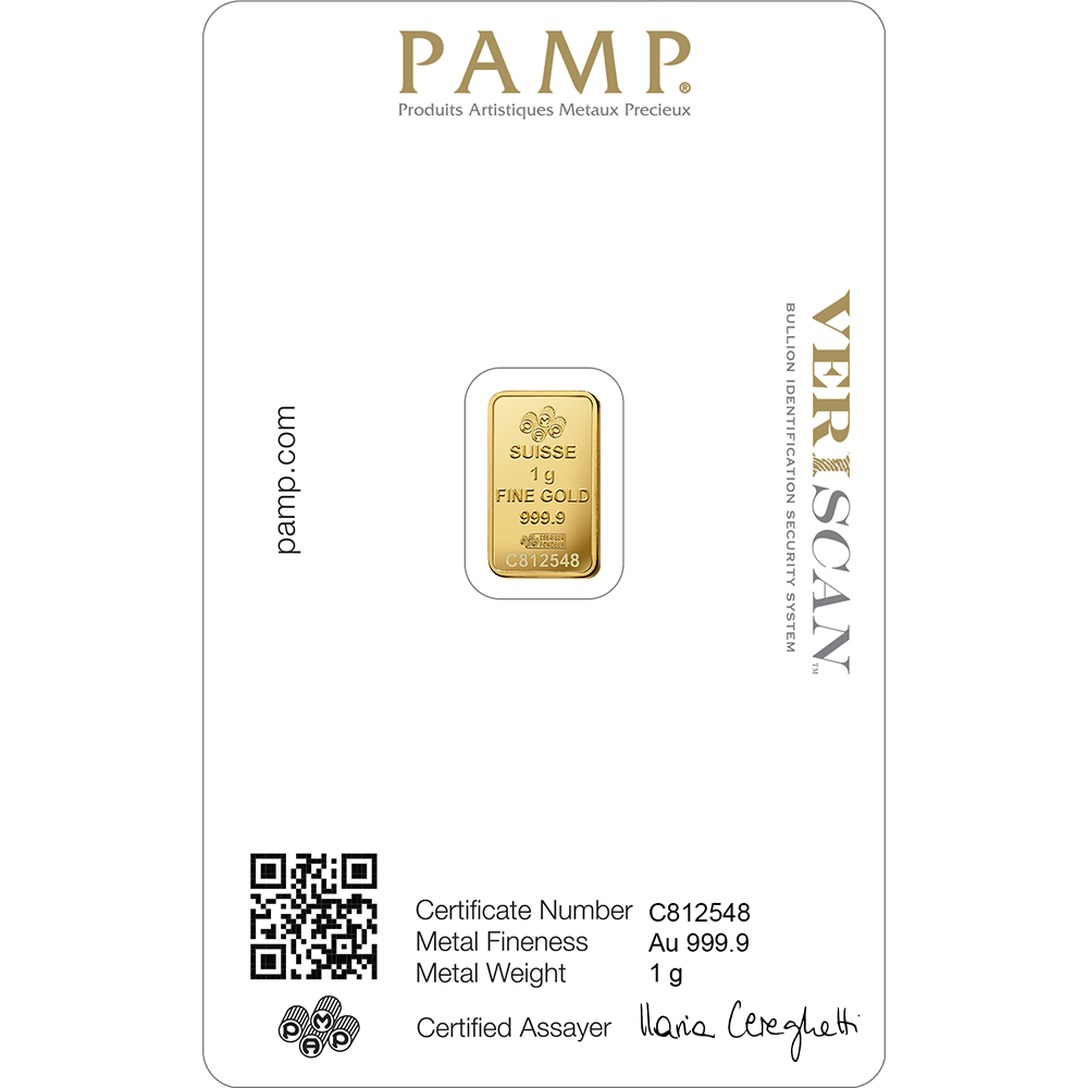 PAMP 1g Gold Bar 24K 9999 Purity