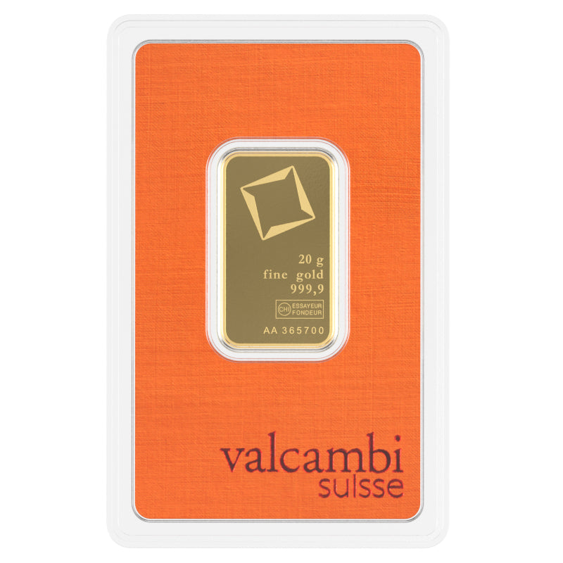 Valcambi Suisse 20g Gold Bar – Certified Bar