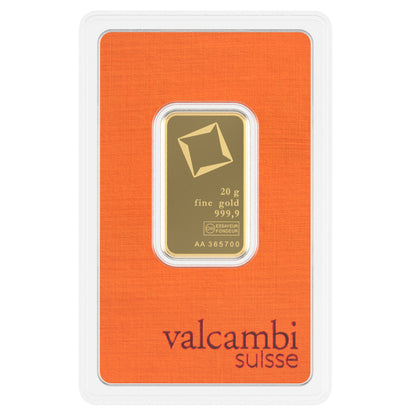 Valcambi Suisse 20g Gold Bar – Certified Bar