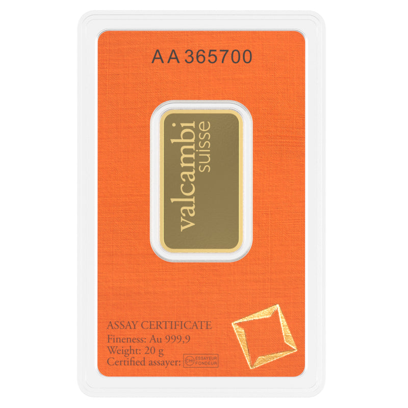 Valcambi Suisse 20g Gold Bar – Certified Bar