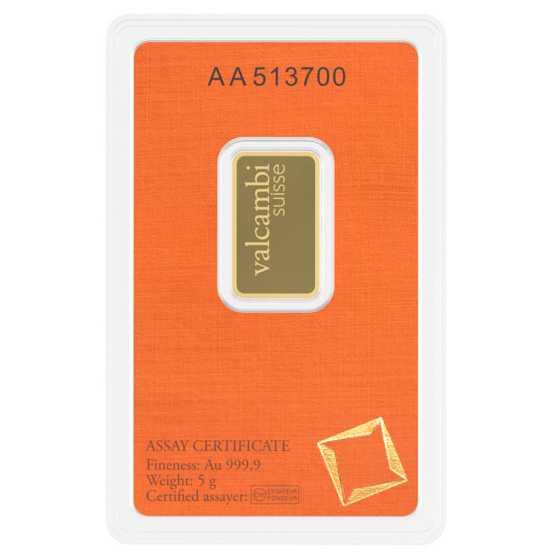 Valcambi Suisse 5g Gold Bar – Certified Bar
