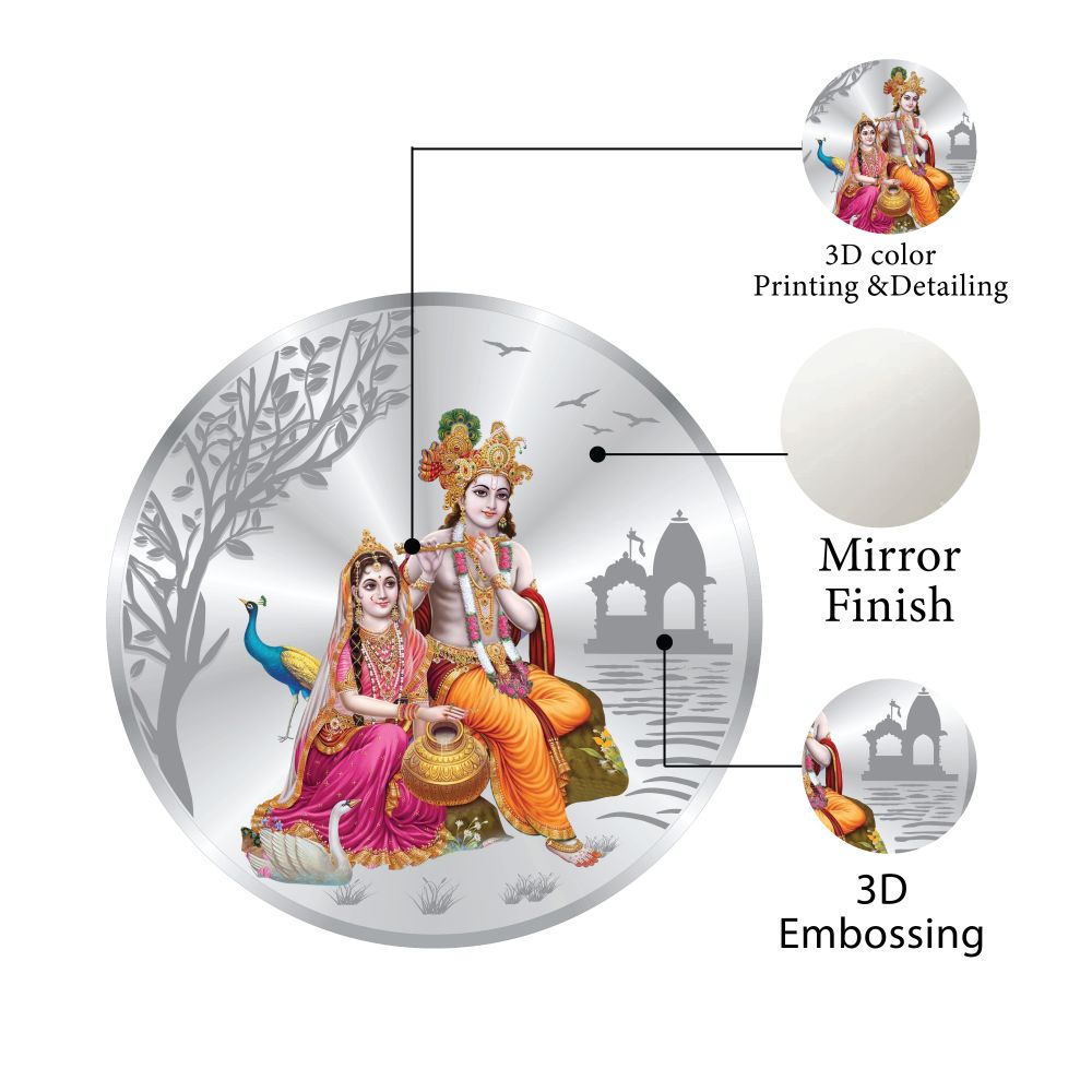 Coin Dinar 999.9 Pure Silver Radha Krishna Collectible Gift Coin 100g