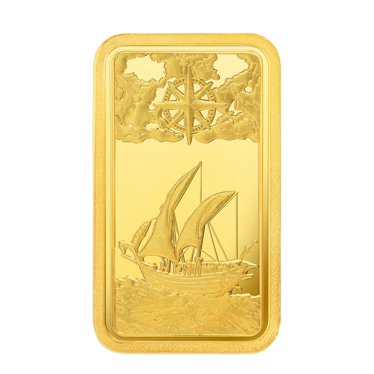 20g Emirates Gold Bar featuring an ornate dhow ship design and compass, part of The Dhow Collection.