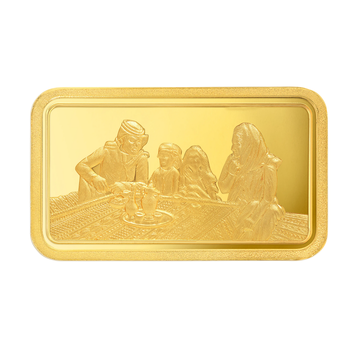 20g Emirates Gold Bar from The Family Collection featuring a detailed family scene in elegant gold finish.